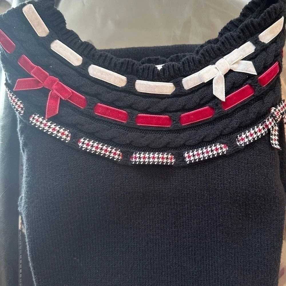 Gymboree Valentine's Day Black Long Sleeve Sweater Dress Red‎ White Ribbon Bows
